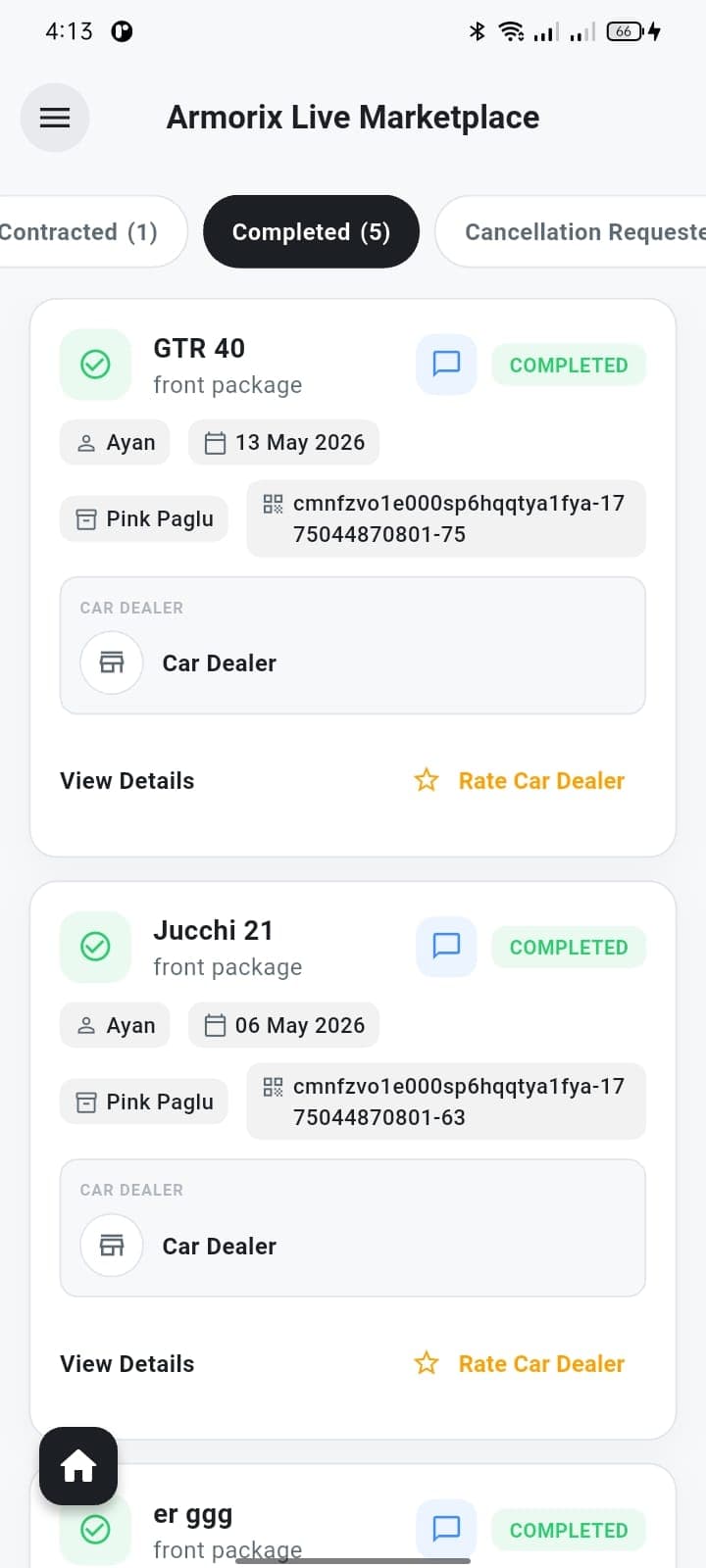 Armorix, Automotive NFC Platform app screen